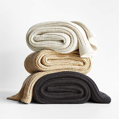 Wool Blend 70''x55 Fisherman Knit Throw Blankets