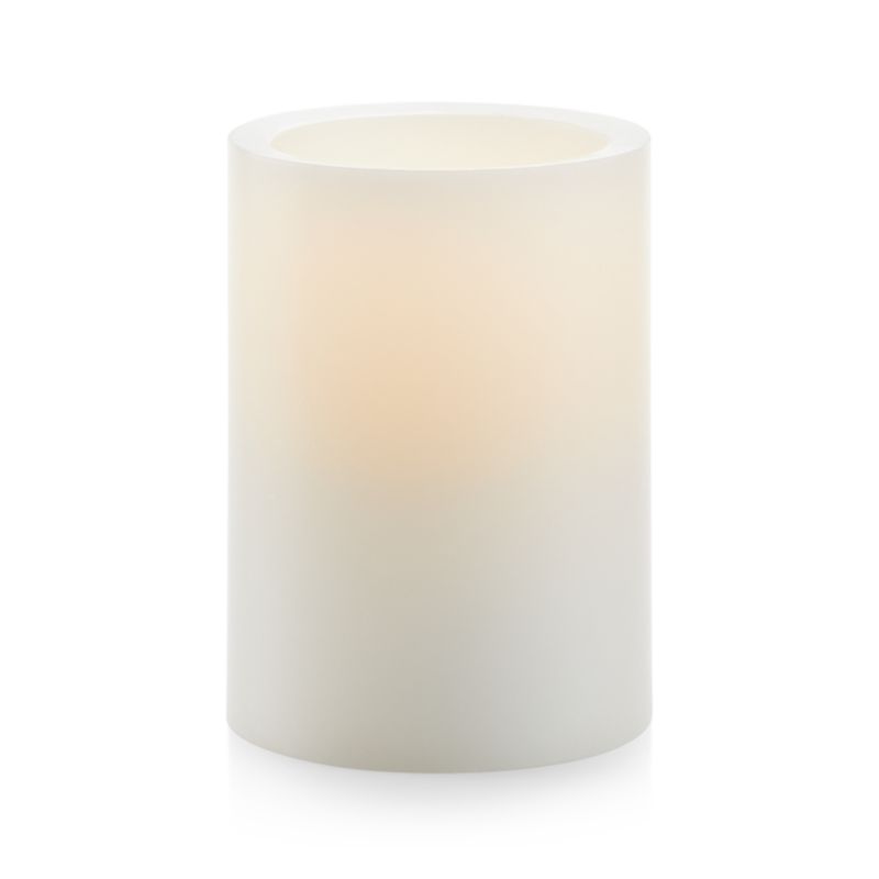 Warm White Flameless 3"x4" Wax Pillar Candle + Reviews Crate & Barrel