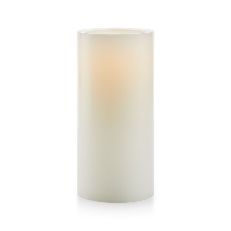 Warm White Flameless 4"x8" Wax Pillar Candle + Reviews Crate & Barrel