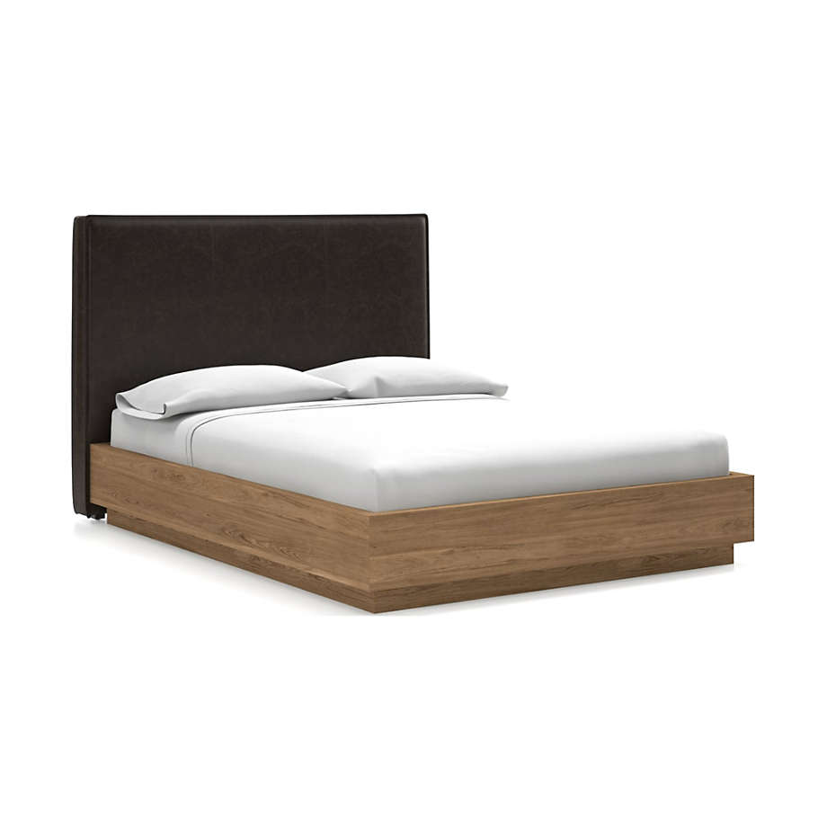 Batten Plinth Base Bed Espresso, Wood And Leather Queen Headboard