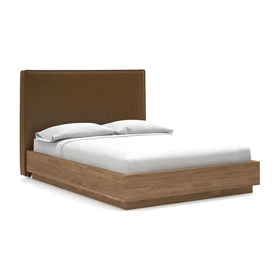 Flange Queen Headboard with Batten PlinthBase Bed Faux Saddle Leather
