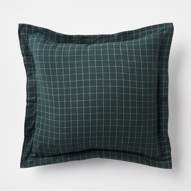 Cozysoft Organic Cotton Flannel Spruce Green Windowpane Euro Pillow Sham Cover