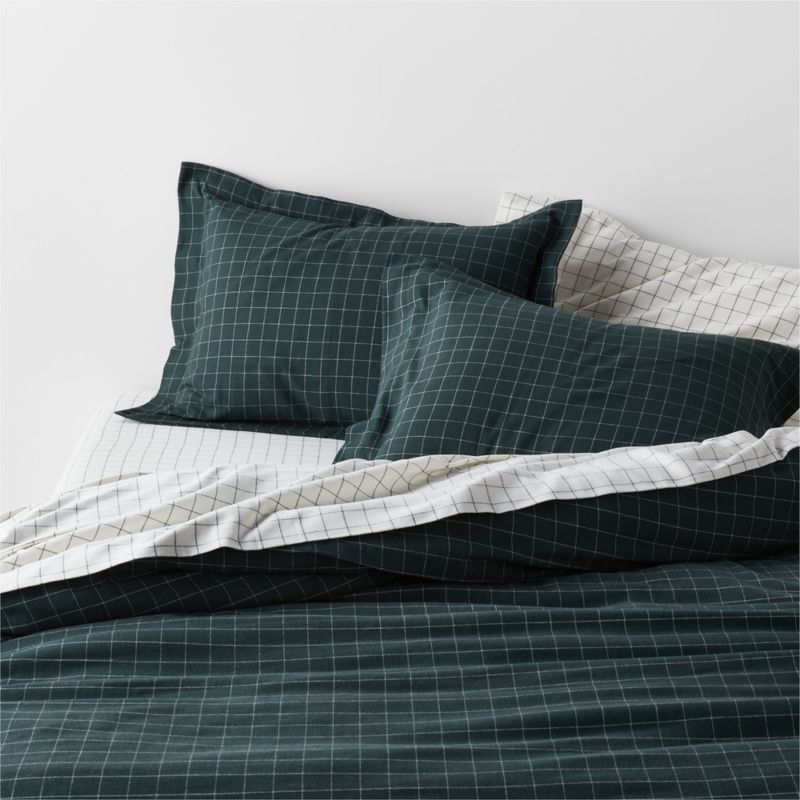Cozysoft Organic Cotton Flannel Spruce Green Windowpane Full/Queen Duvet Cover