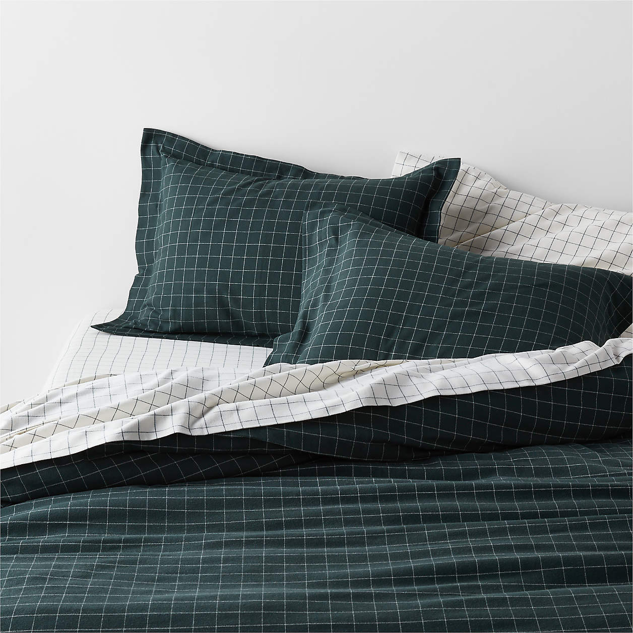 Organic Cotton Flannel Spruce Green King Windowpane Duvet Cover Crate