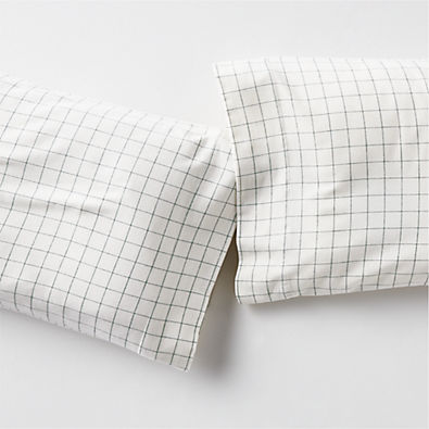 View Cozysoft Organic Cotton Flannel Spruce Green Windowpane Standard Pillowcases, Set of 2 details