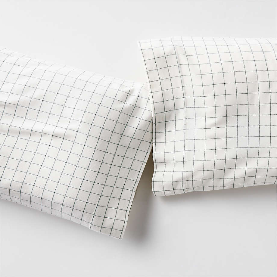 Organic Cotton Flannel Spruce Green Standard Windowpane Pillowcases