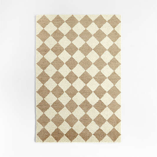 Wool Checkerboard Dark Tan Kids Area Rug 6x9