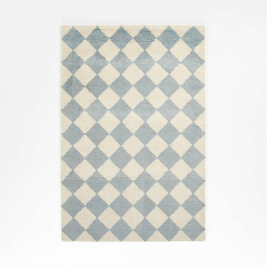 Flatweave Wool Checkerboard Light Blue Kids Area Rug 8x10 Crate & Kids