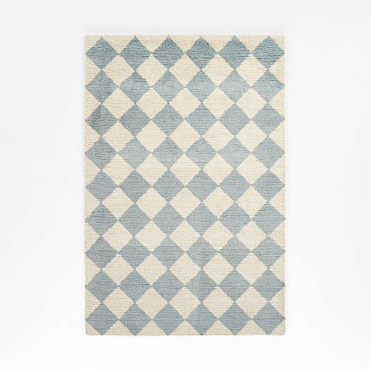 Wool Checkerboard Light Blue Kids Colorful Area Rug 6x9