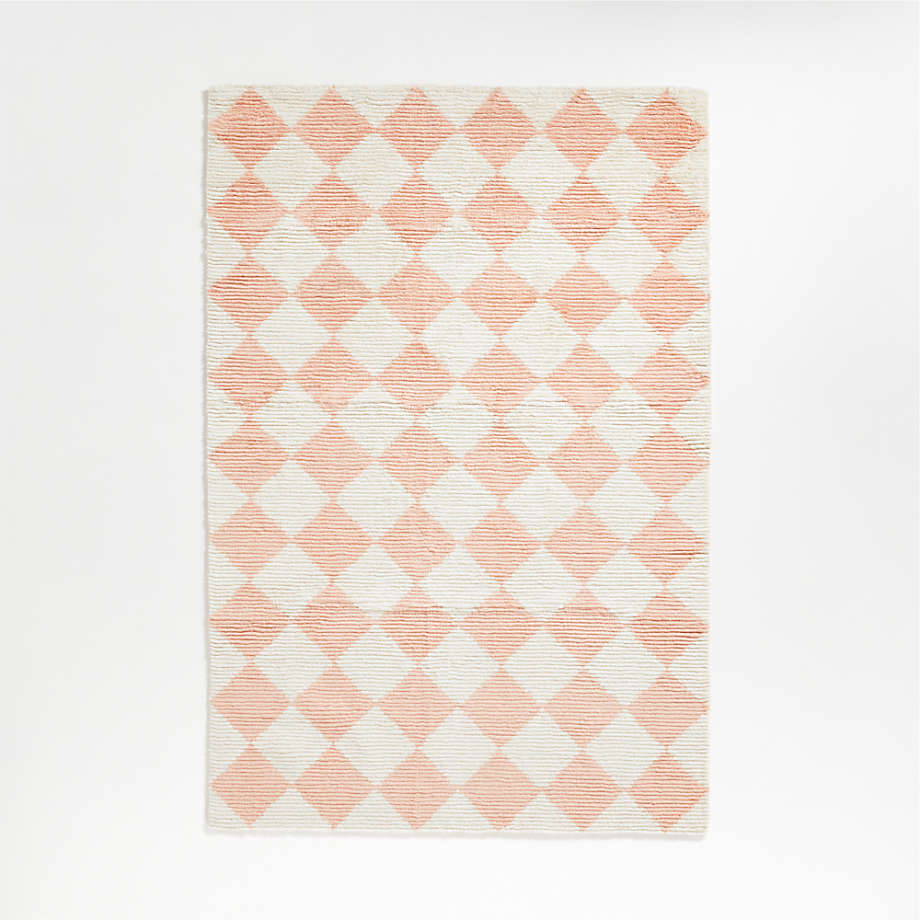 Flatweave Wool Checkerboard Light Pink Kids Area Rug 5x8 Crate & Kids