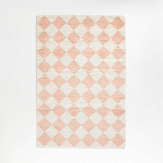 Wool Checkerboard Light Pink Kids Colorful Area Rug 6x9