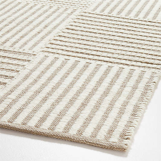 Flatweave Grid Wool and Cotton Dark Beige Kids Area Rug