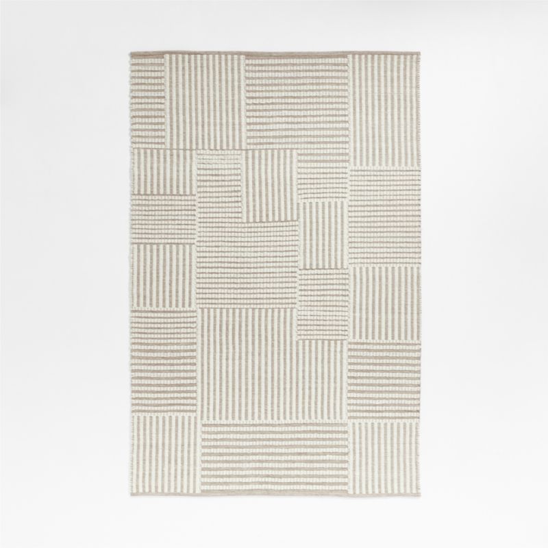 Flatweave Grid Wool and Cotton Dark Beige Kids Area Rug 5x8