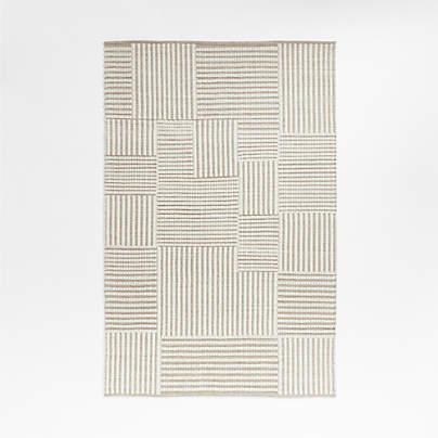 Flatweave Grid Wool and Cotton Dark Beige Kids Area Rug 5'x8'