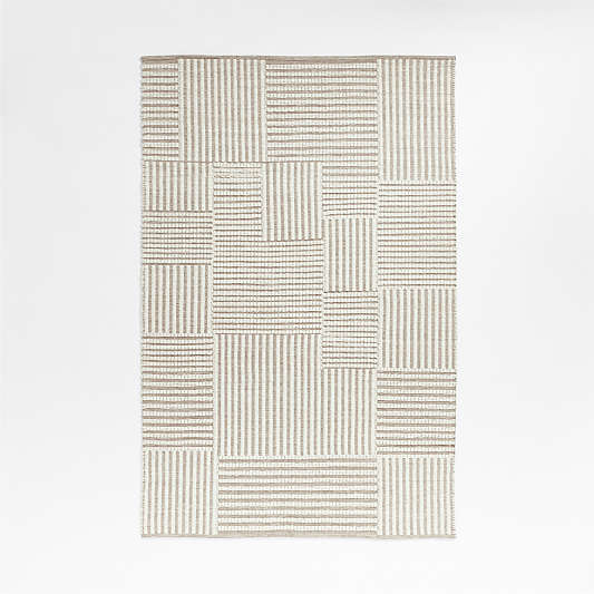 Flatweave Grid Wool and Cotton Dark Beige Kids Area Rug 5'x8'