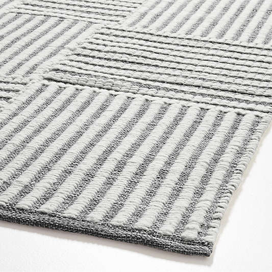 Flatweave Grid Wool and Cotton Light Grey Kids Area Rug 5'x8'