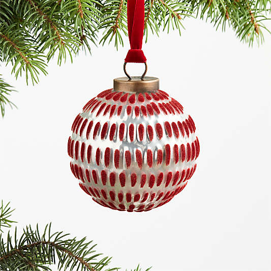 Flocked Red Velvet Glass Christmas Tree Ornament