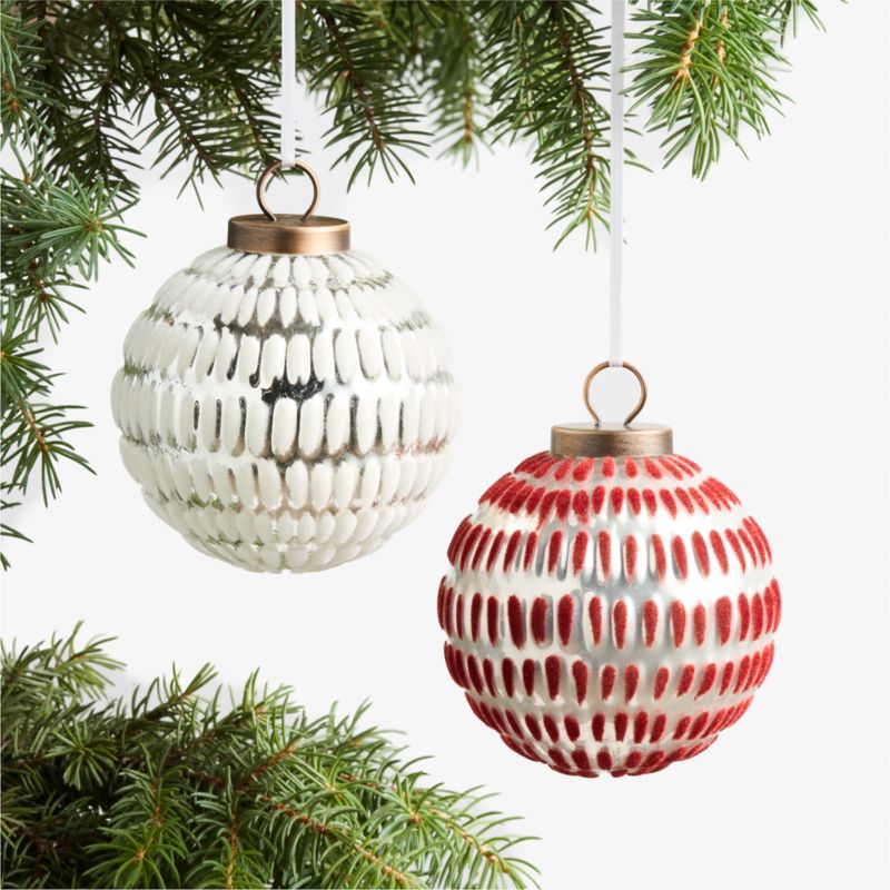 Flocked Red Velvet Glass Christmas Tree Ornament - image 1 of 2