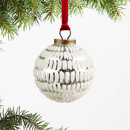 Flocked White Velvet Glass Christmas Tree Ornament
