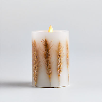 View Flickering Flameless 3"x4" Wheat Inclusion Wax Pillar Candle. details