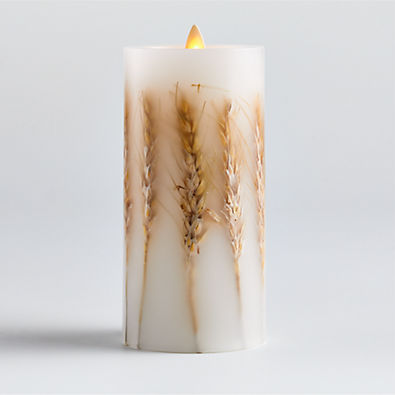 View Flickering Flameless 3"x6" Wheat Inclusion Wax Pillar Candle details