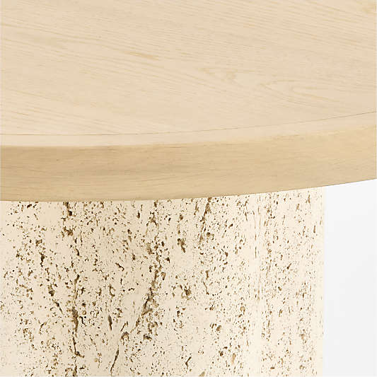 Fleur 36" Faux Travertine and Wood Round Pedestal Dining Table