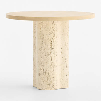 Fleur 36" Faux Travertine and Wood Round Pedestal Dining Table