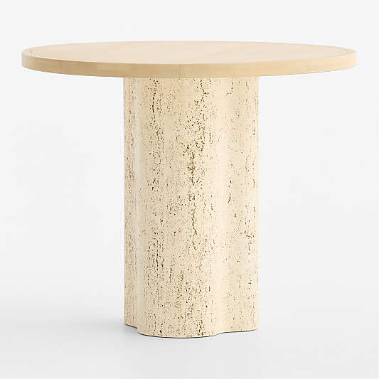 Fleur 36" Faux Travertine and Wood Round Pedestal Dining Table