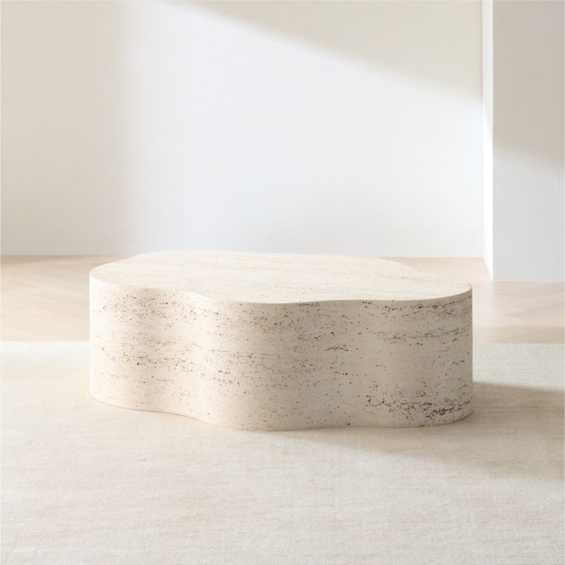 Fleur Faux Travertine Resin 52" Coffee Table - image 3 of 16