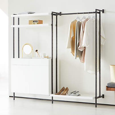 Flex Modular Clothing Rack and Closed Storage Cabinet with Shelves