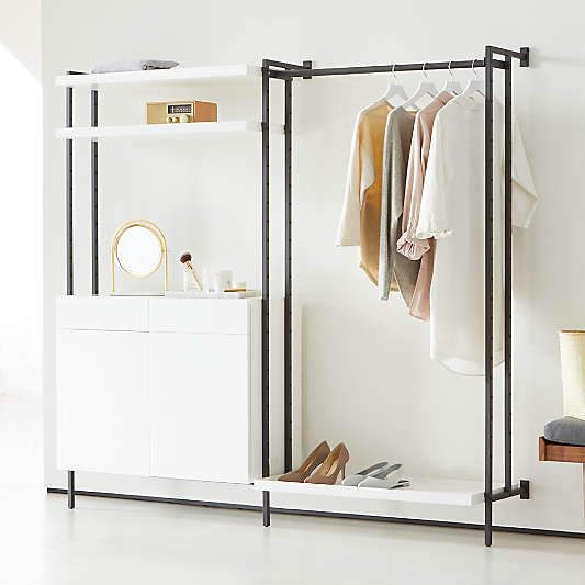 Flex Modular Clothing Rack and Closed Storage Cabinet with Shelves