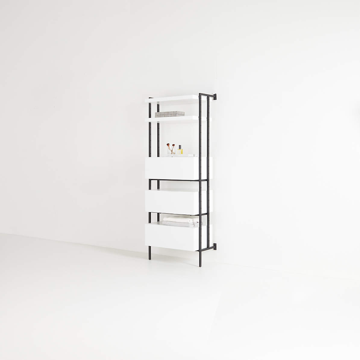 Flex White 3 Drawer 2 Shelf Bookcase, White Wall Hung Bookcase