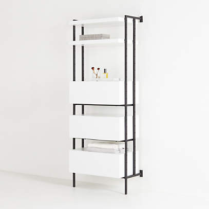 Flex White 3 Drawer 2 Shelf Bookcase, Metal 2 Shelf Bookcase