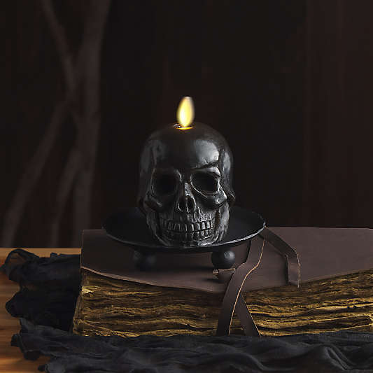 Flicker Flameless Black Skull Candle