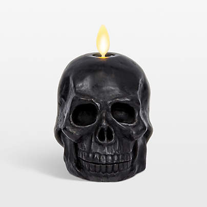 Flicker Flameless Black Skull Candle