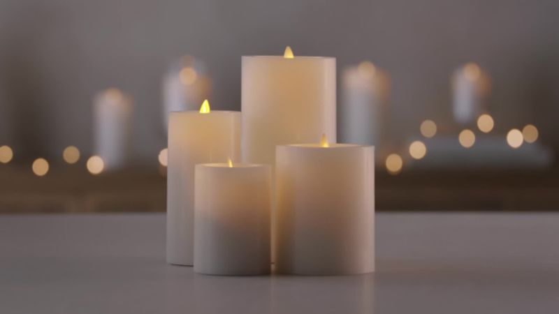 Play Warm White Flicker Flameless 4"x5" Wax Pillar Candle - video 1 of 1