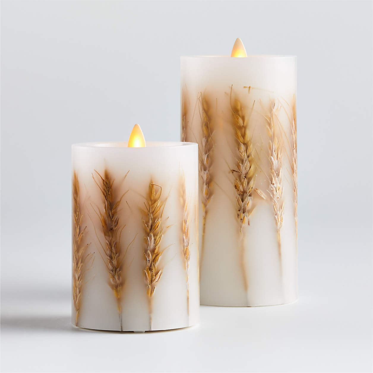 Flickering Flameless Wheat Inclusion Wax Pillar Candles Crate & Barrel