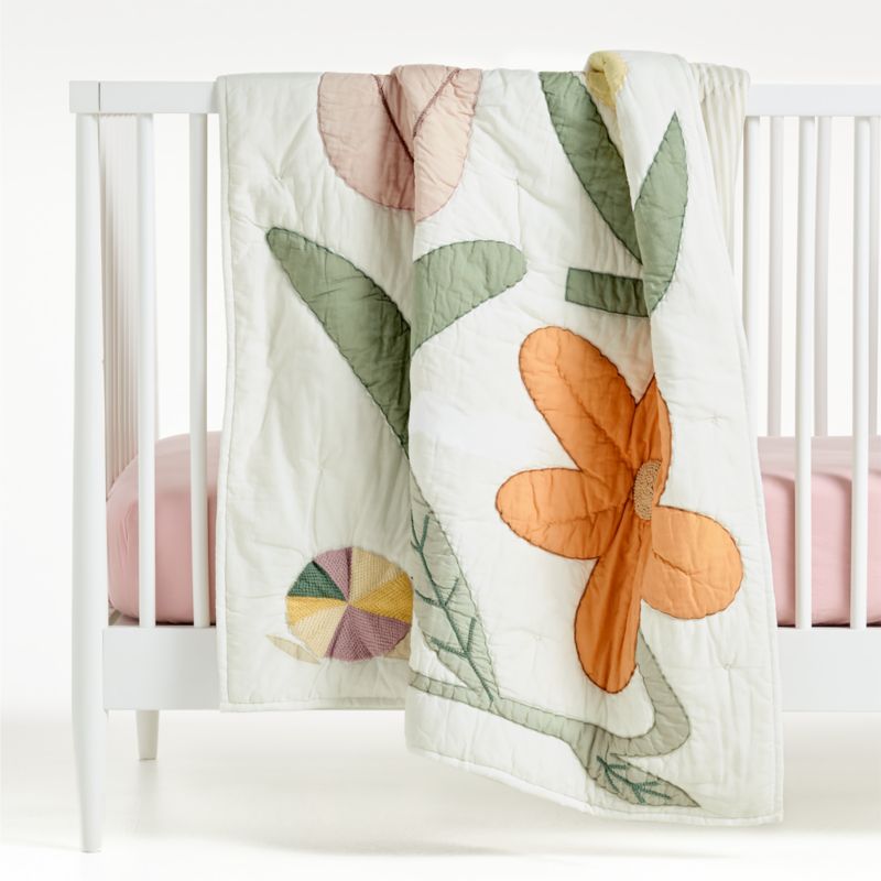 Flora Applique Organic Cotton Baby Crib Quilt - image 1 of 8