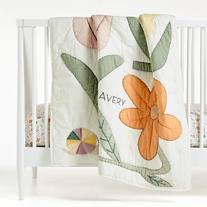 Flora Applique 100% Organic Cotton Baby Crib Quilt