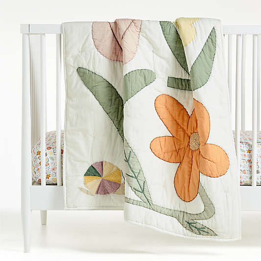 Flora Applique 100% Organic Cotton Baby Crib Quilt