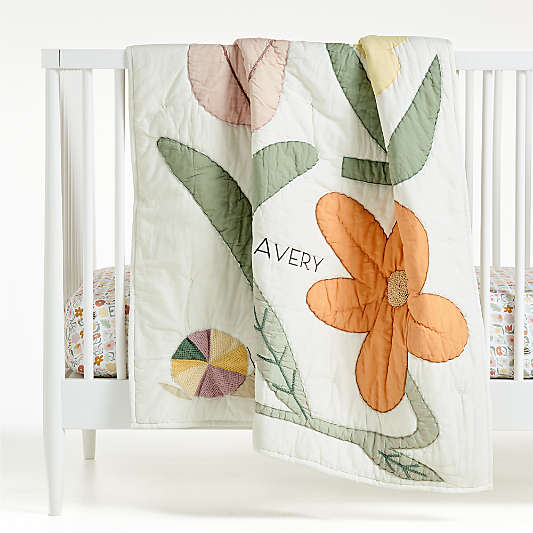 Flora Applique 100% Organic Cotton Baby Crib Quilt