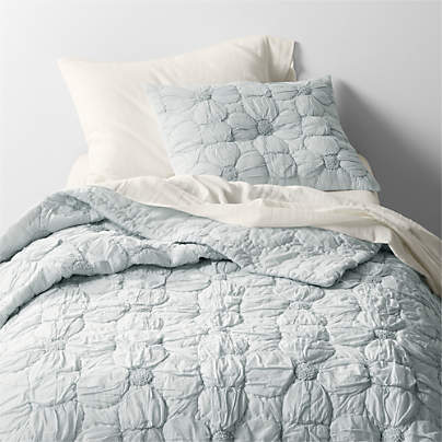 Flora Voile Organic Cotton Textured Pale Blue Twin XL Quilt