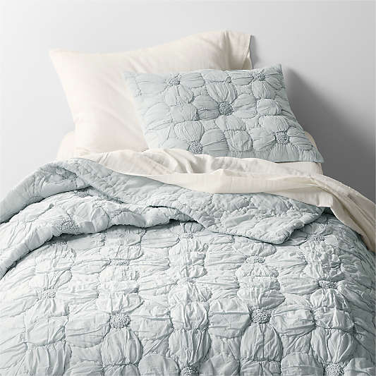 Flora Voile Organic Cotton Textured Pale Blue Twin XL Quilt