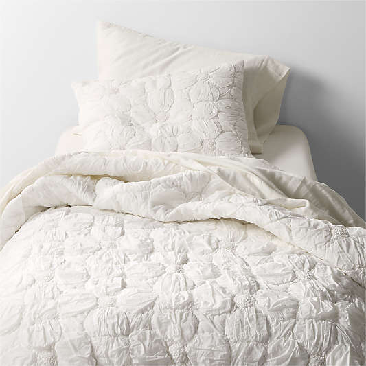 Flora Voile Organic Cotton Textured Pampas Ivory Twin XL Quilt