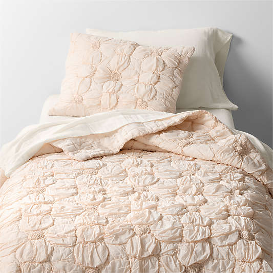 Flora Voile Organic Cotton Textured Pink Tint Twin XL Quilt