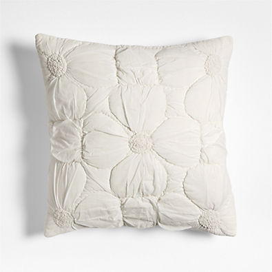 View Flora Voile Textured Organic Cotton 20"x20" Pampas Ivory Throw Pillow with Feather Insert details