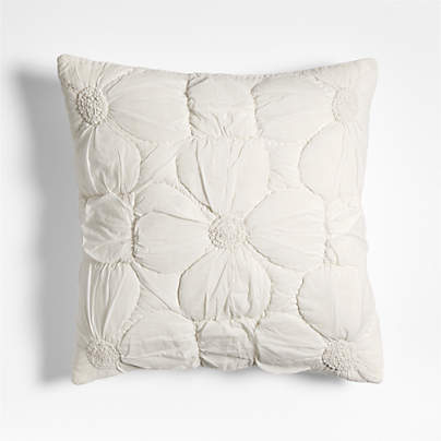 Flora Voile Textured Organic Cotton 20"x20" Pampas Ivory Throw Pillow with Feather Insert