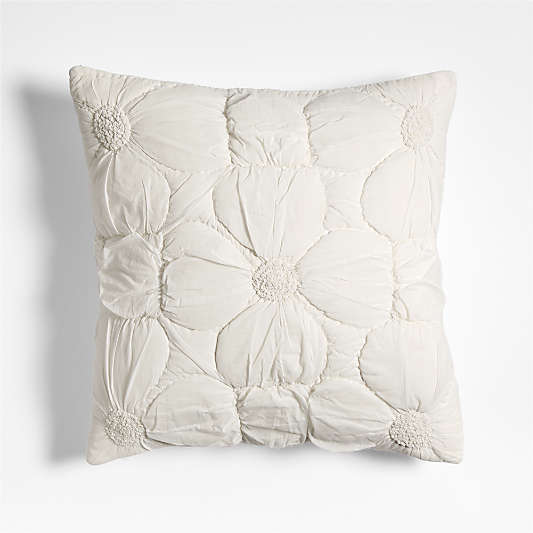 Flora Voile Textured Organic Cotton 20"x20" Pampas Ivory Throw Pillow with Down-Alternative Insert