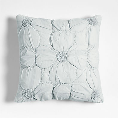 View Flora Voile Textured Organic Cotton 20"x20" Pale Blue Throw Pillow with Down-Alternative Insert details