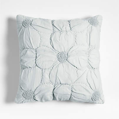 Flora Voile Textured Organic Cotton 20"x20" Pale Blue Throw Pillow with Feather Insert